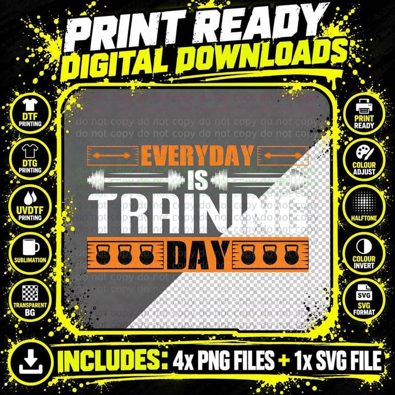 Everyday Is Training Day Kettlebell Orange Motivational Png SVG Digital Bundle