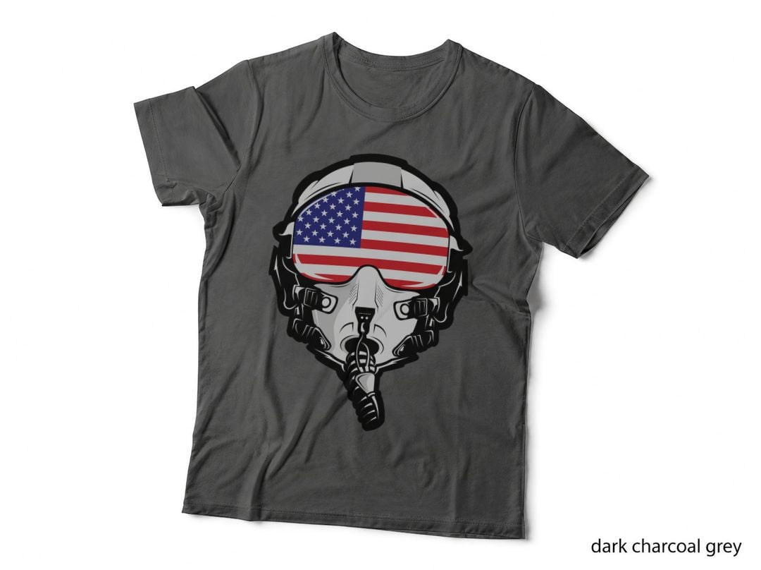 Fighter Pilot Skull with US Flag Visor Military Aviation T-Shirt