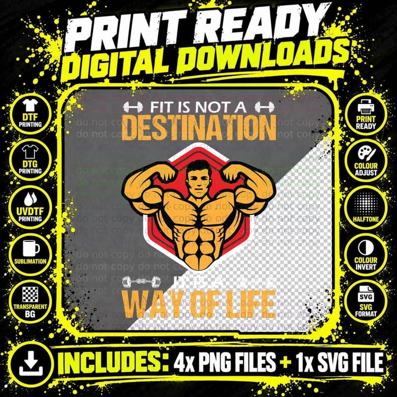 Fit Is Not a Destination Is a It Is a Way of Life Orange Png SVG Digital Bundle