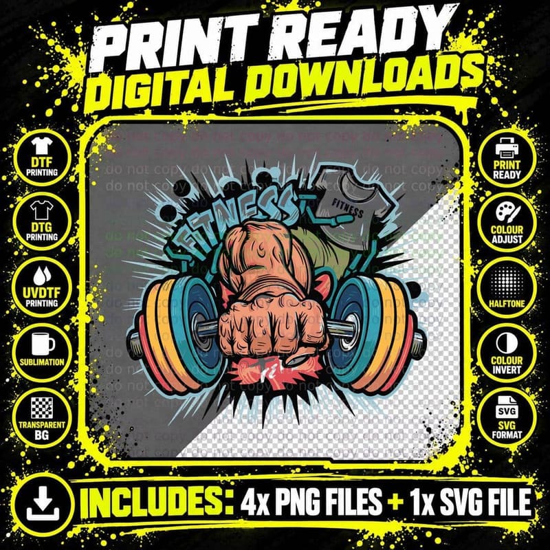 Fitness Discipline Orange Clenched Fist Blue Yellow Png SVG Digital Bundle