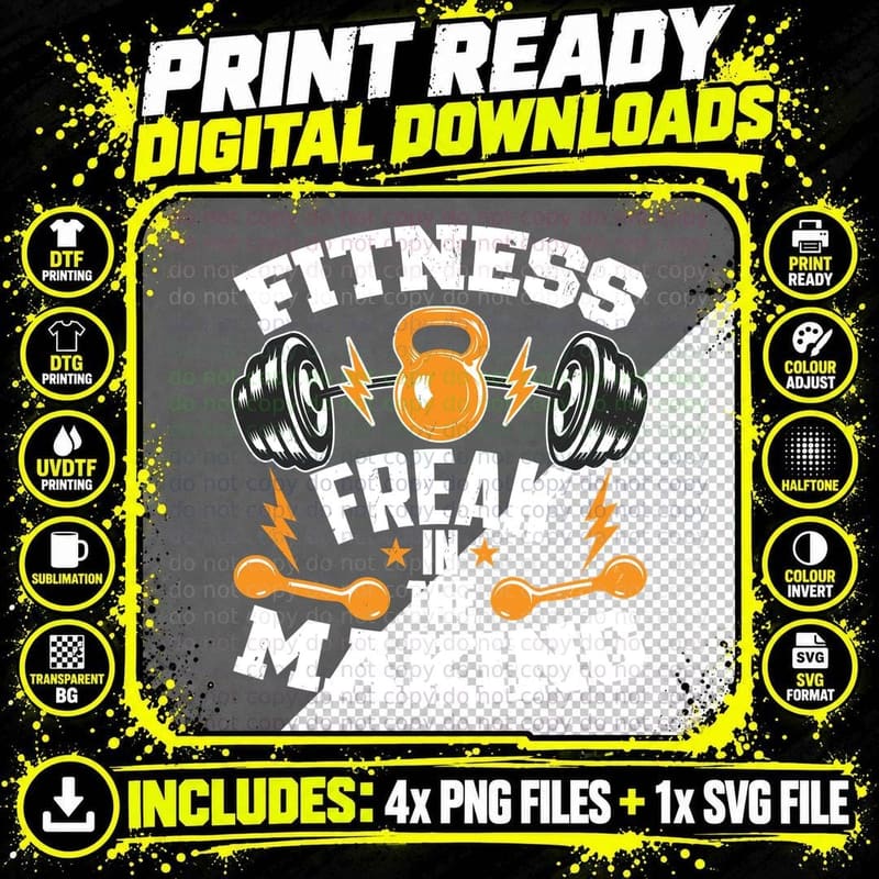 Fitness Freak in the Making Motivational T-Shirt Png SVG Digital Bundle