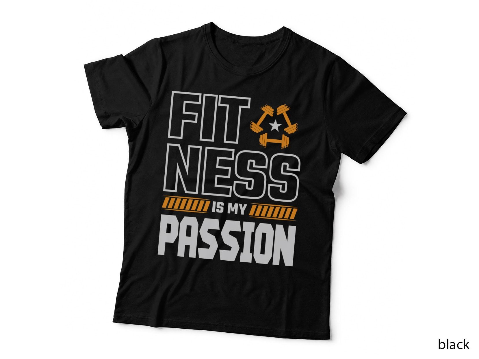 Fitness Is My Passion Dumbbell Orange Motivational T-Shirt