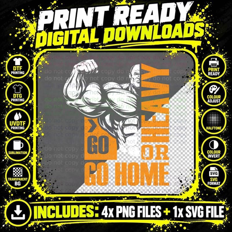 Go Heavy or Home Orange White Muscular Silhouette Bold Png SVG Digital Bundle