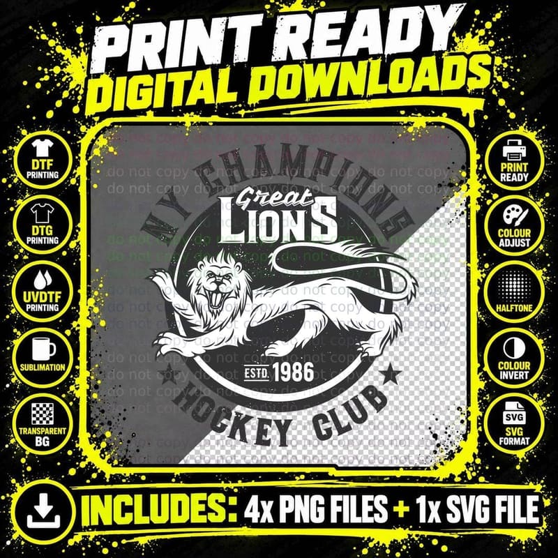 Great Lions Hockey My Favourite Club Estd 1986 Lion Png SVG Digital Bundle