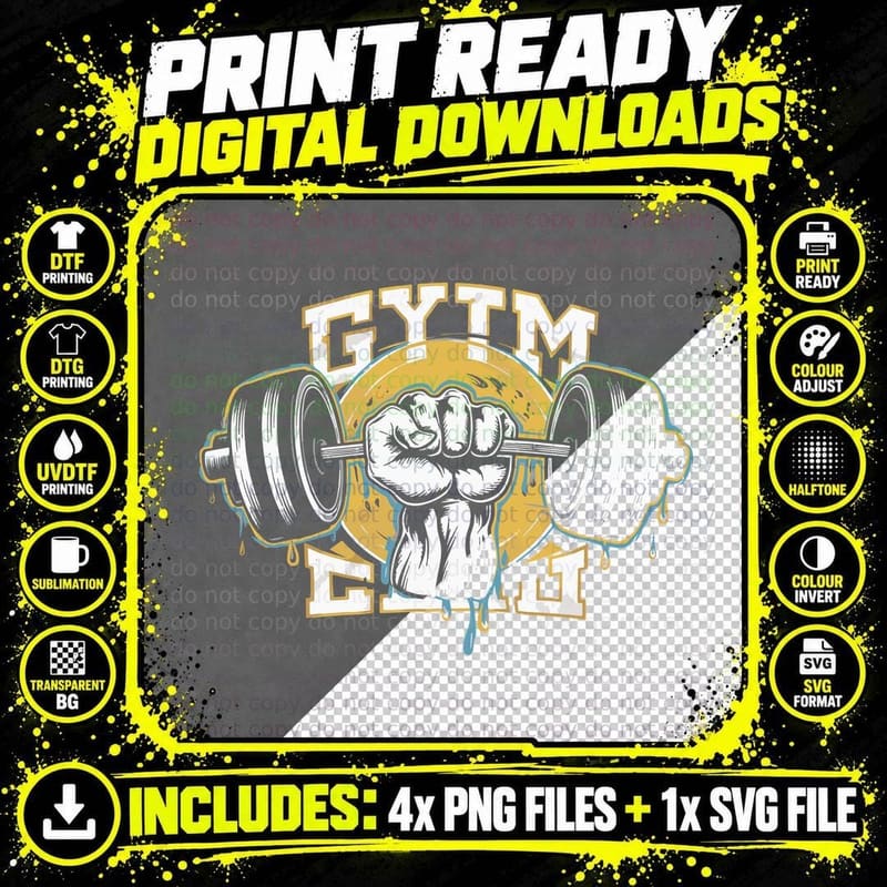 Gym Glint Fist Kettlebell Golden Yellow Vintage T-Shirt Png SVG Digital Bundle