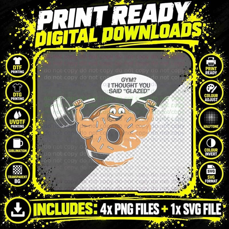 Gym I Thought You Said Glazed Donut Humor Muscular Png SVG Digital Bundle