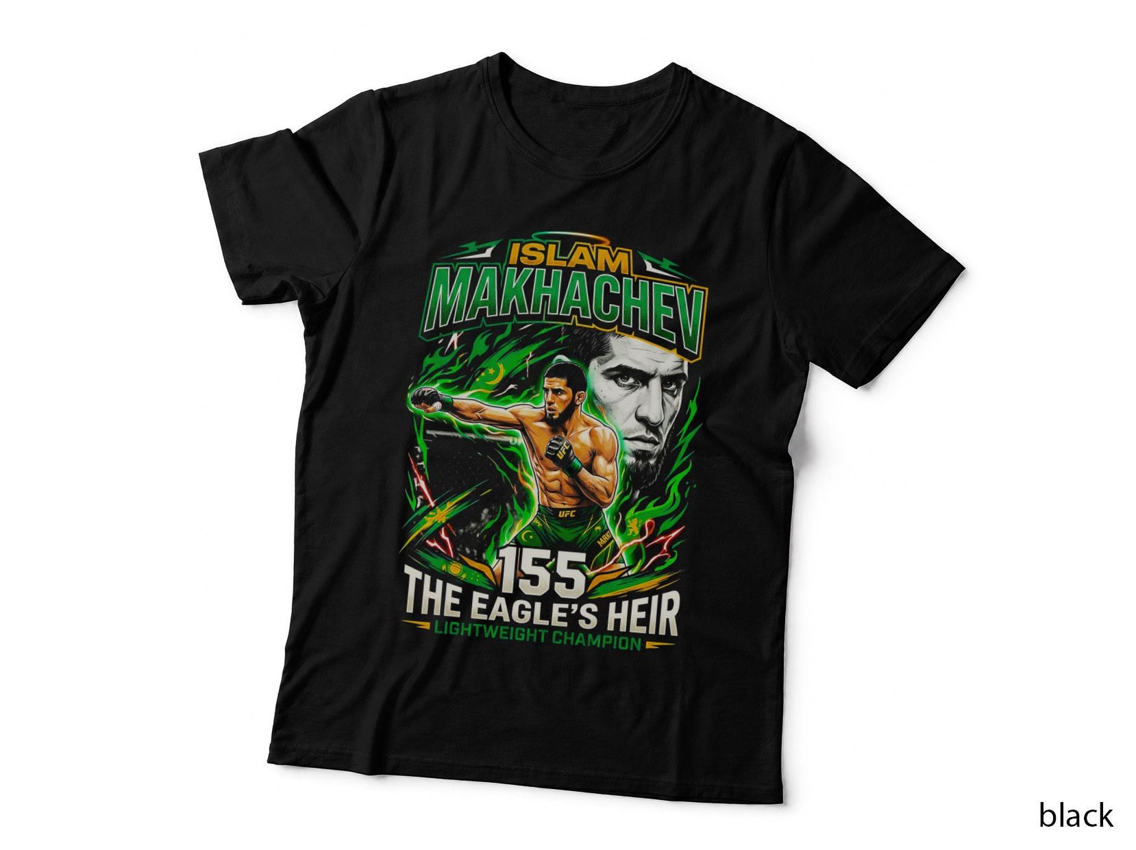 Islam Makhachev 155 the Eagle's Heir Lightweight Champion Green Flame T-Shirt