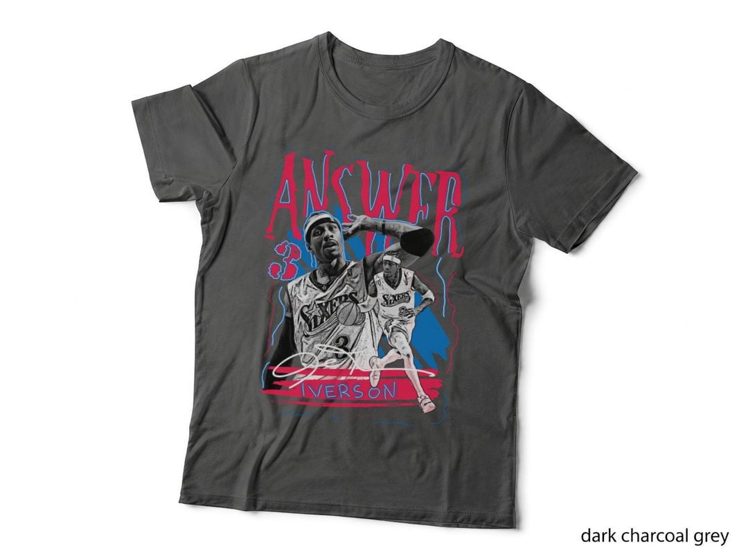 Iverson Answer 3 Red Graffiti Text 76ers Jersey Signature Dunk T-Shirt