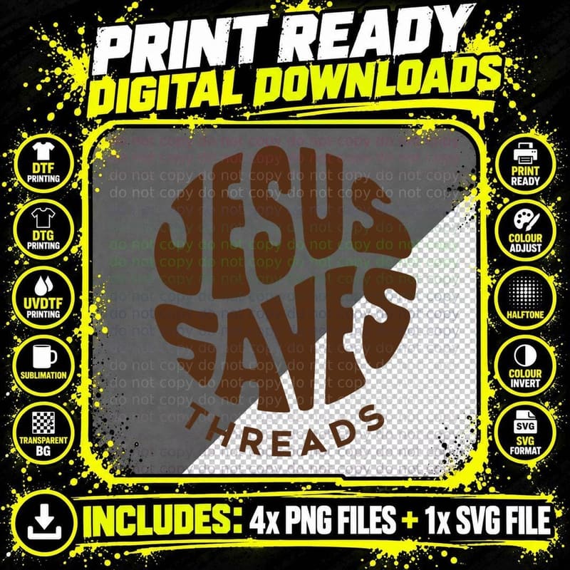 Jesus Saves Threads Basketball Brown Fabric Streetwear Png SVG Digital Bundle
