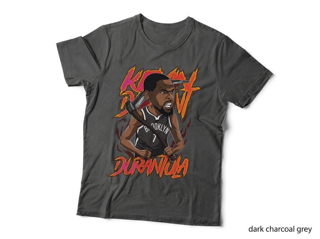 Kevin Durant Durantula Caricature Holding Scythe Flames Black Brooklyn T-Shirt