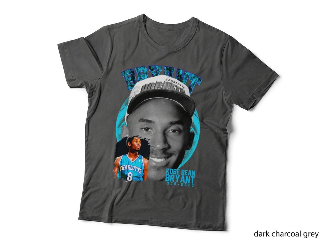 Kobe Bean Bryant 1978-2020 Blue Graffiti Text Charlotte Hornets Cap Teal T-Shirt