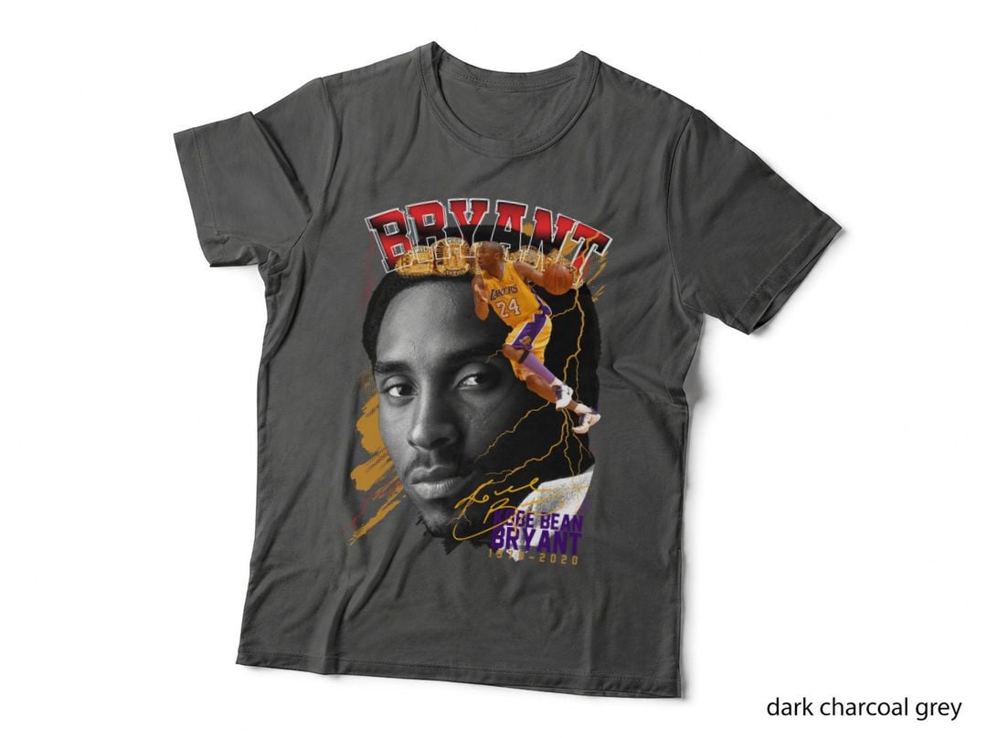 Kobe Bean Bryant 1978-2020 Red Text Black and White Face Gold Lightning T-Shirt