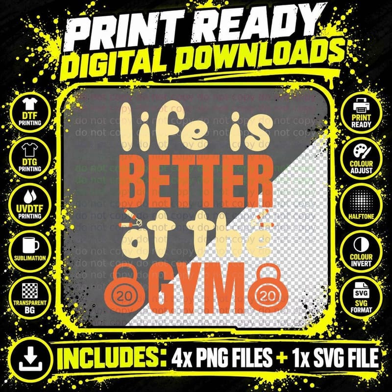 Life Is Better at the Gym Is at the Orange Red Png SVG Digital Bundle