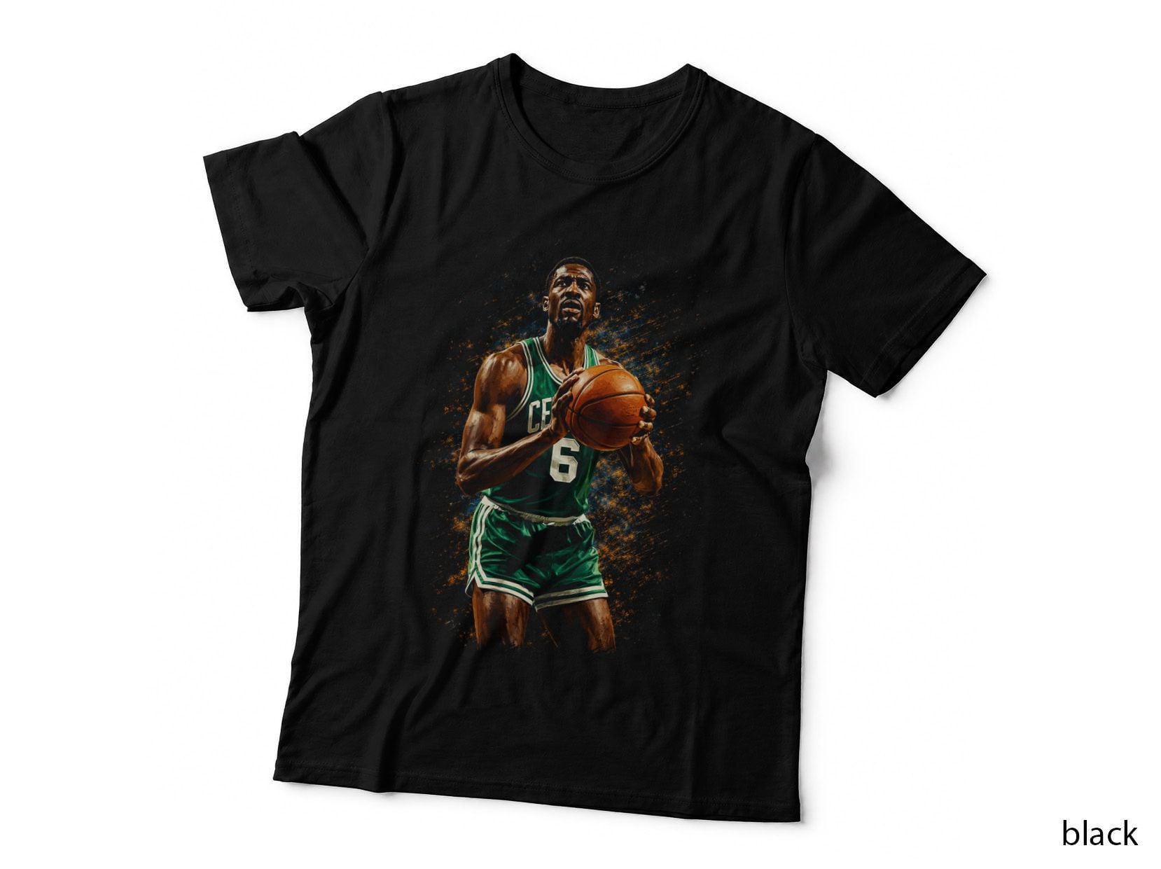 Male Basketball Player Celtics 6 Halftone Green Jersey Holding Orange T-Shirt