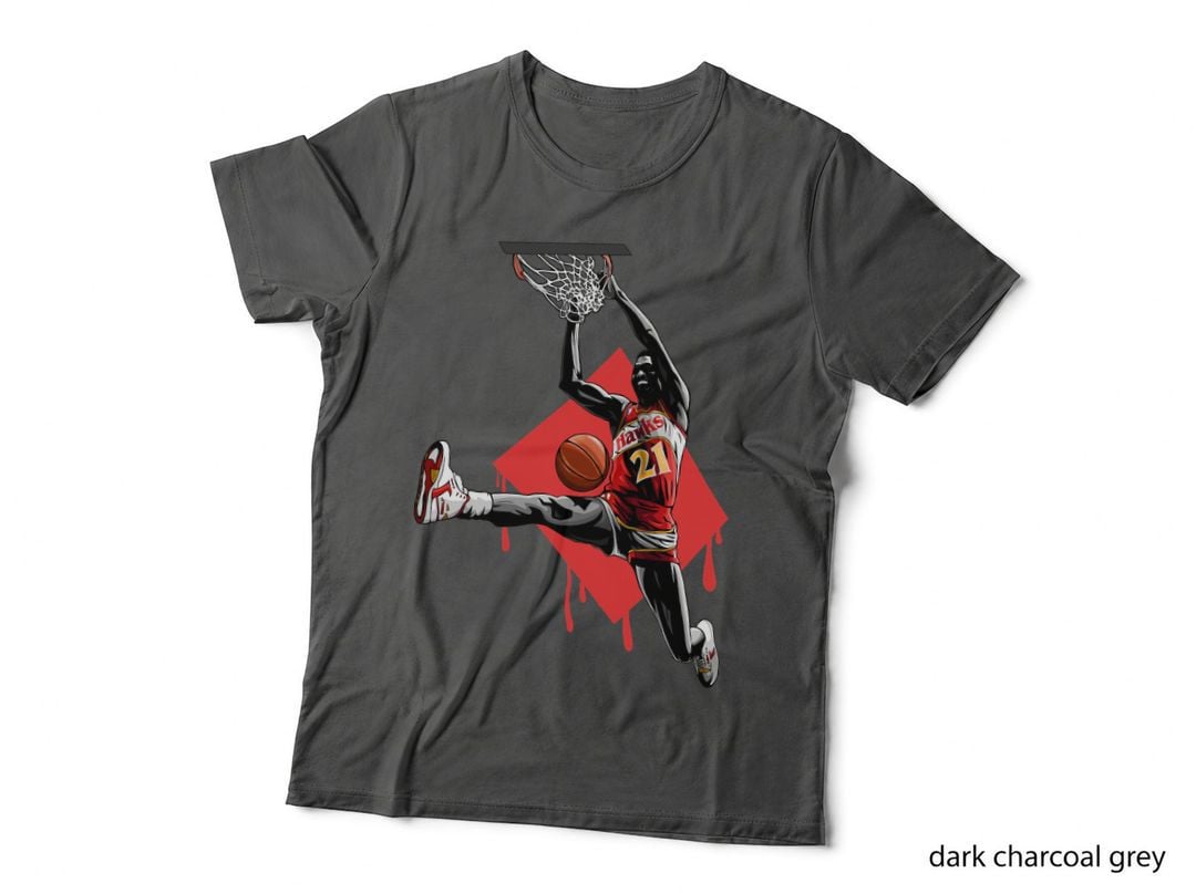 Male Basketball Player Hawks 21 Atlanta Red Jersey Slam Dunk Diamond T-Shirt