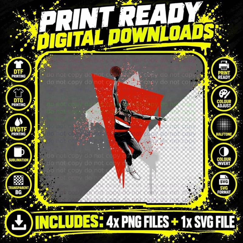 Male Basketball Player Red and Black Jersey Triangle Png SVG Digital Bundle