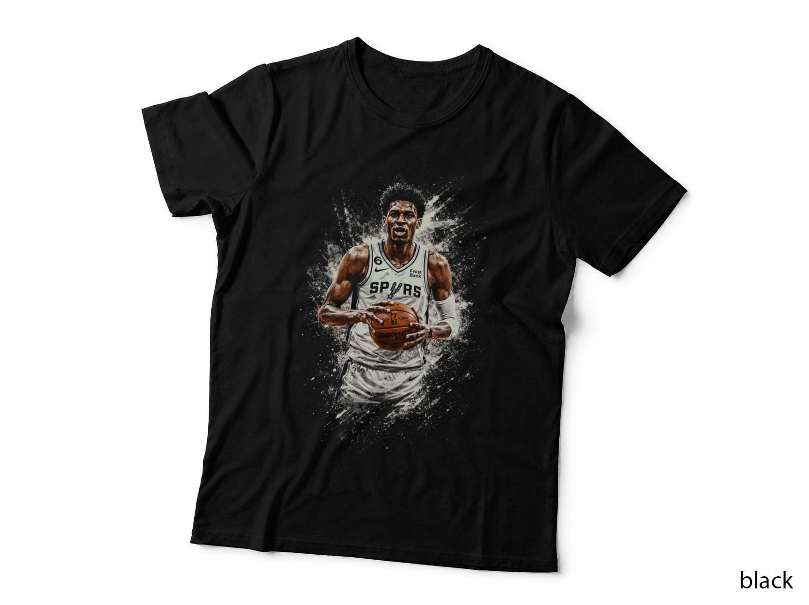 Male Basketball Player Spurs Halftone White Jersey Holding Frost Bank T-Shirt