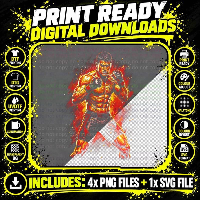 Male MMA Fighter Aggressive Snarling Expression Chest Png SVG Digital Bundle