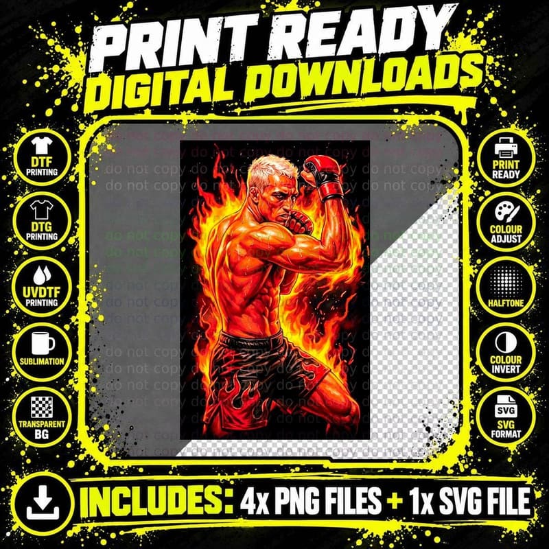 Male MMA Fighter Back View Blonde Red Gloves Guard Png SVG Digital Bundle