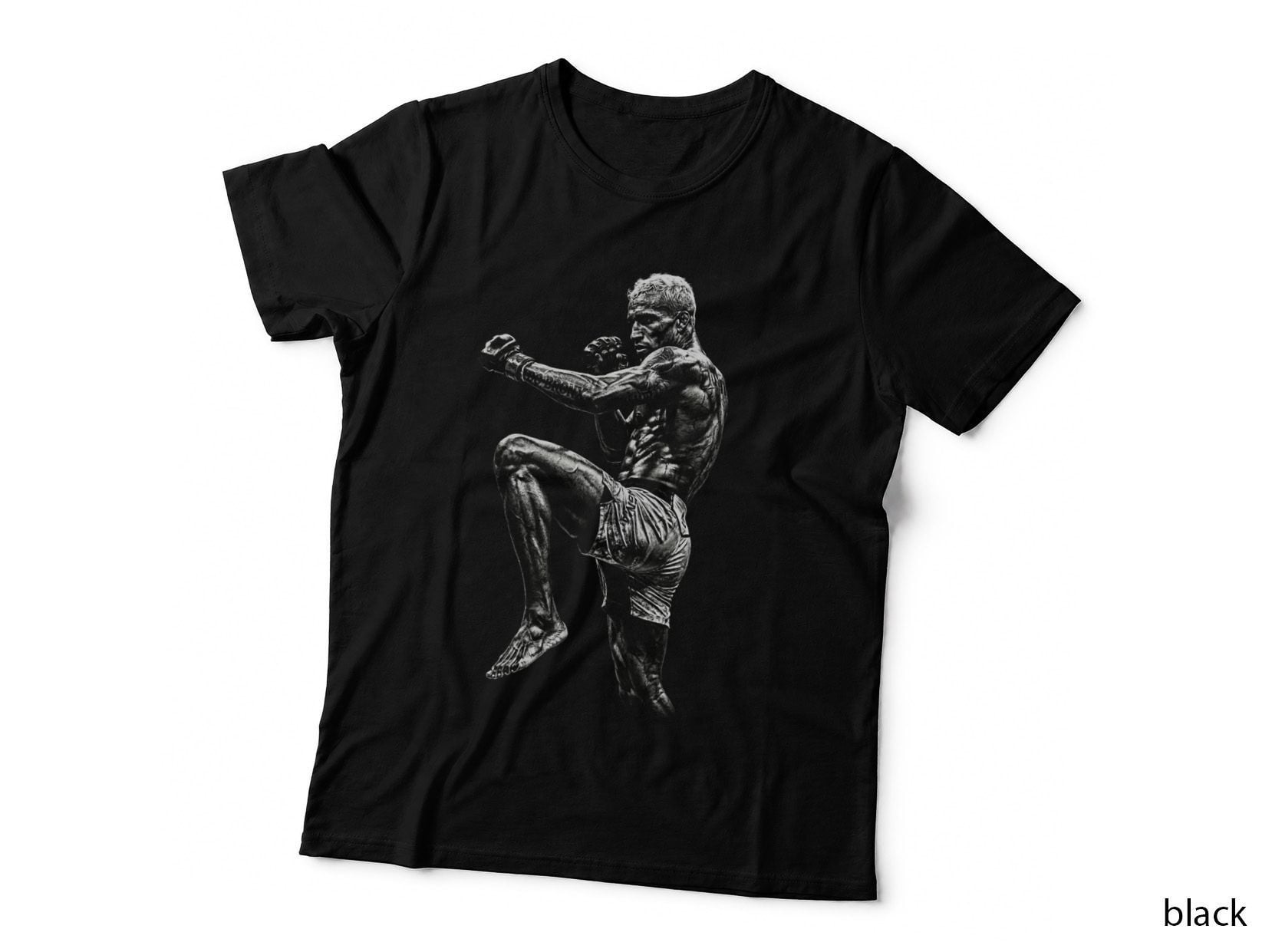Male MMA Fighter Blonde Flying Knee Strike Muscular Monochrome Halftone T-Shirt