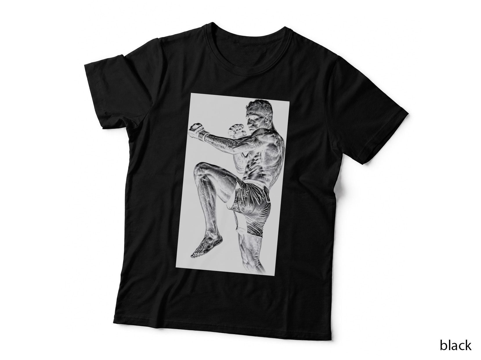 Male MMA Fighter Da Bronx Grayscale Sketch Grey Hair Fighting Stance T-Shirt