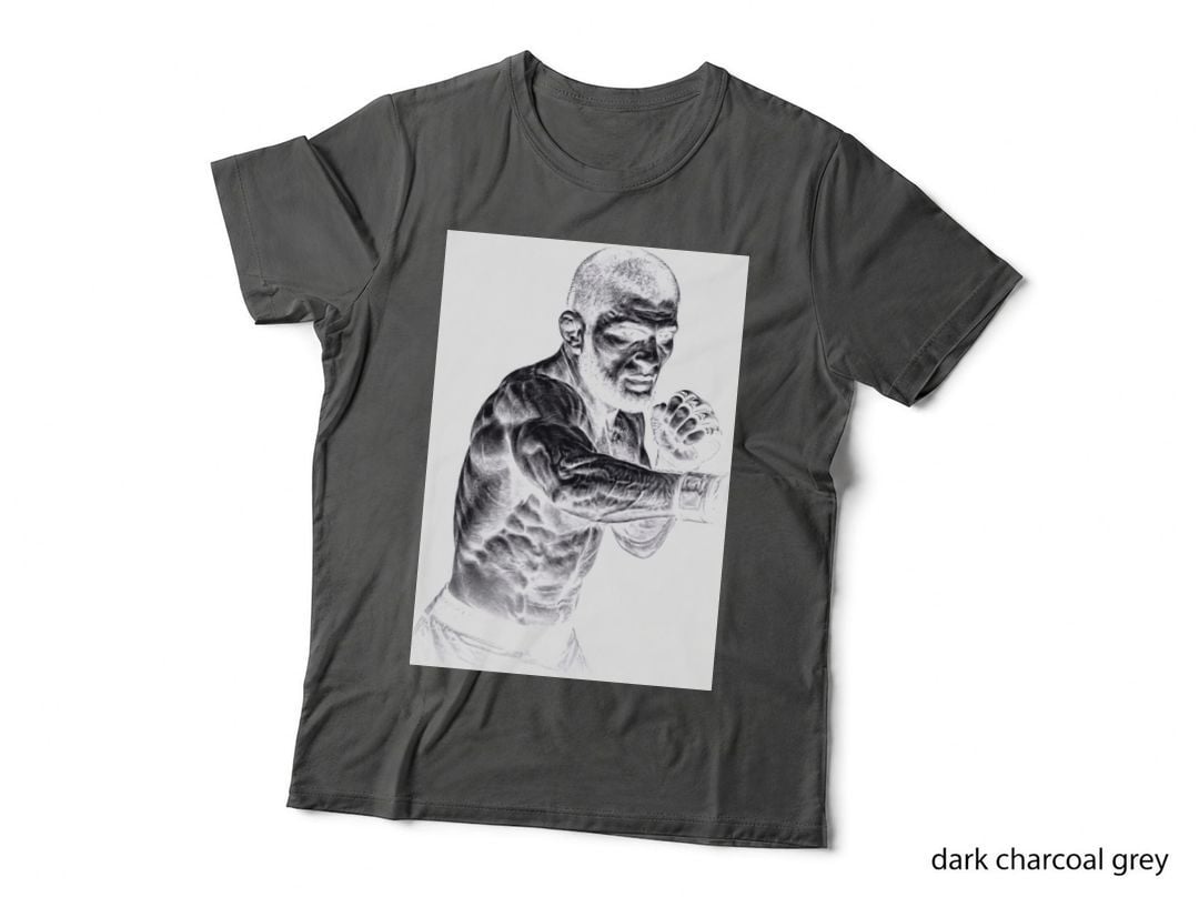 Male MMA Fighter Grayscale Sketch Bearded Throwing Punch Side View T-Shirt