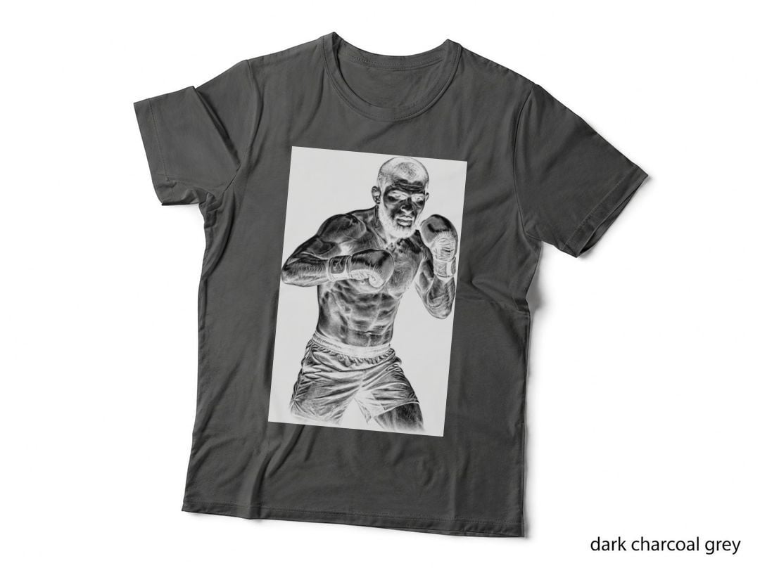 Male MMA Fighter Grayscale Sketch Boxing Gloves Guard Stance Bearded T-Shirt