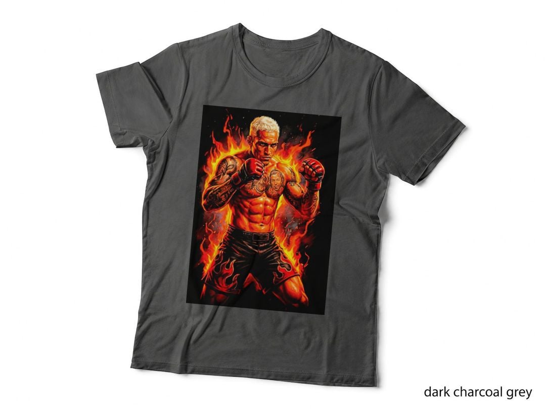 Male MMA Fighter Illustrated Fiery Portrait Blond Hair Face Tattoos On T-Shirt