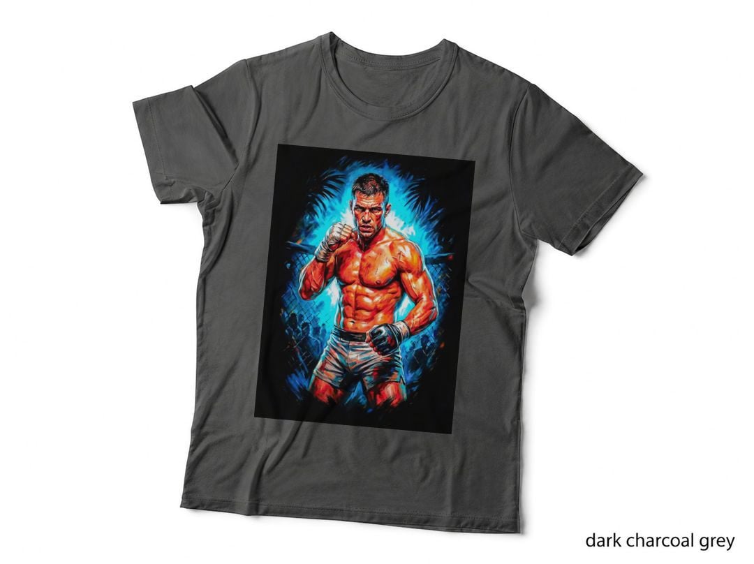 Male MMA Fighter Illustrated Portrait Blue Smoky Cage Background T-Shirt