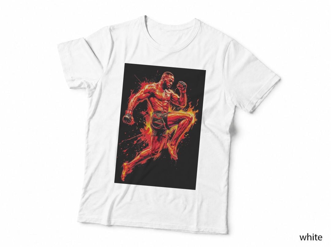 Male MMA Fighter Red Silhouette Style Flying Knee Strike Black T-Shirt