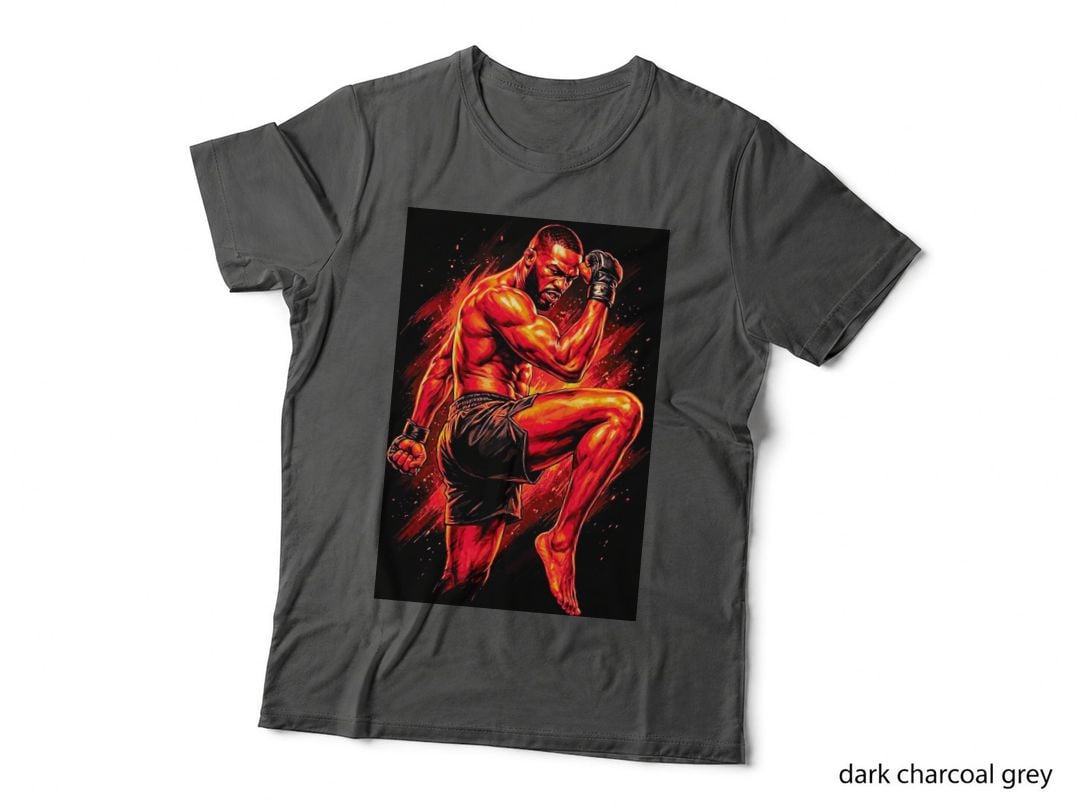 Male MMA Fighter Red-Orange Painted High Knee Strike Black Background T-Shirt