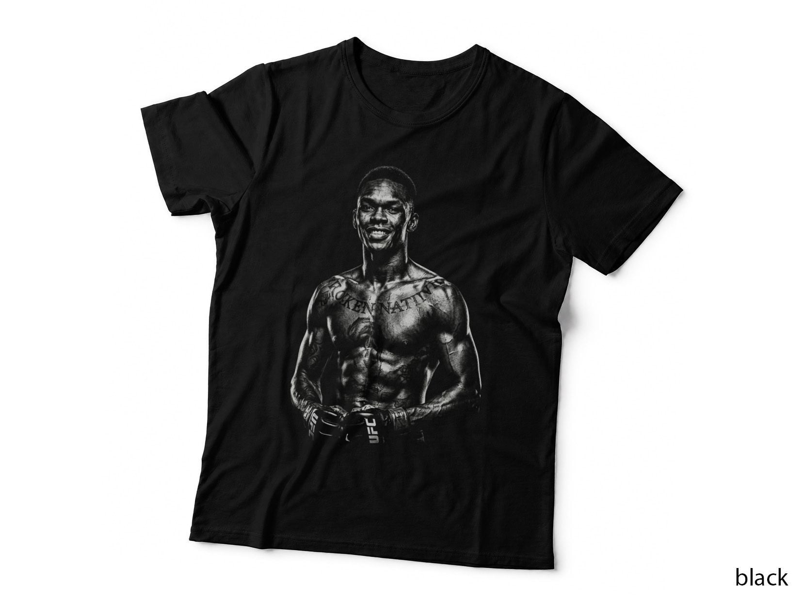 Male MMA Fighter Tattoo Text Monochrome Pencil-Sketch Smiling Arms T-Shirt