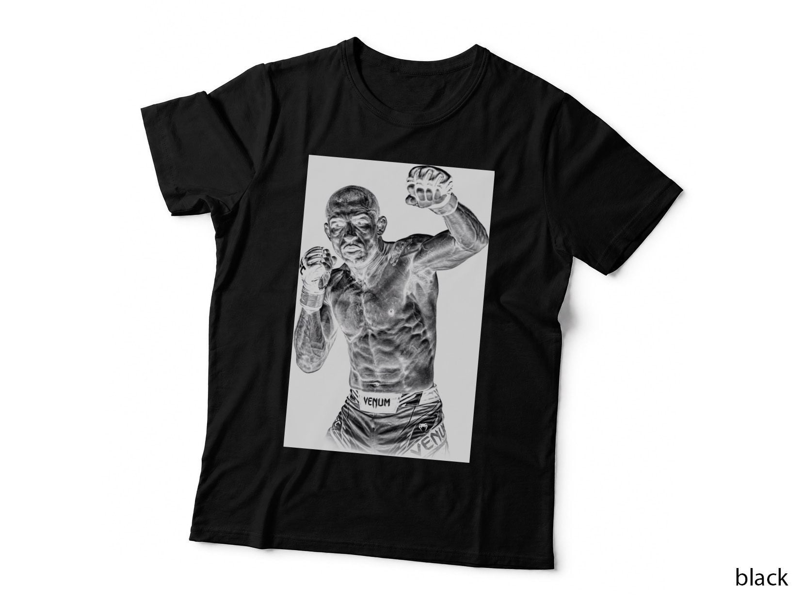Male MMA Fighter Venum Grayscale Sketch Fist Raised Boxing Stance T-Shirt