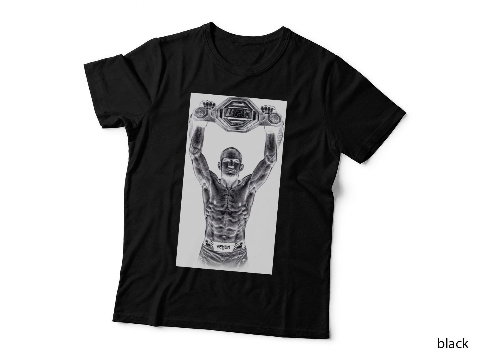 Male MMA Fighter Venum Grayscale Sketch Holding Championship Belt T-Shirt