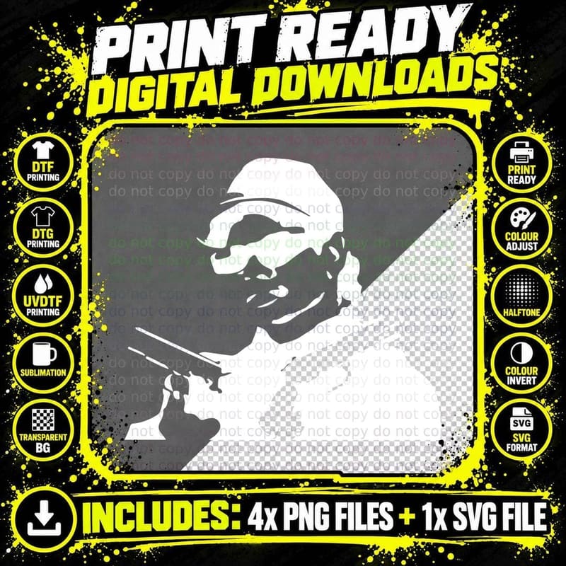Man in Cap and Sunglasses Holding Two Shotguns Vector Png SVG Digital Bundle