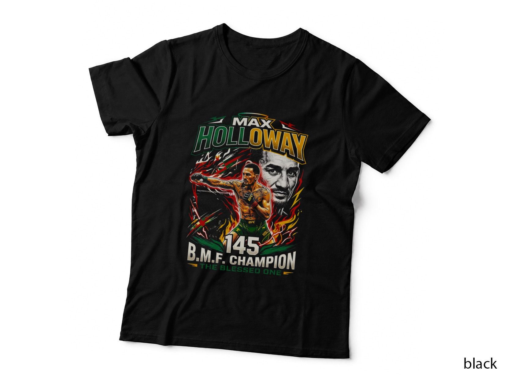 Max Holloway 145 B.m.f. Champion the Blessed One MMA Fighter Punching T-Shirt