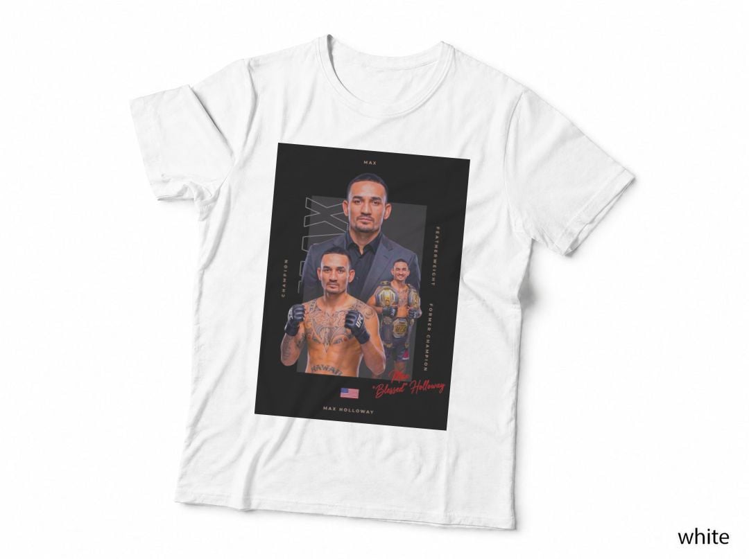 Max Holloway Champion Featherweight Former Blessed Black Background T-Shirt