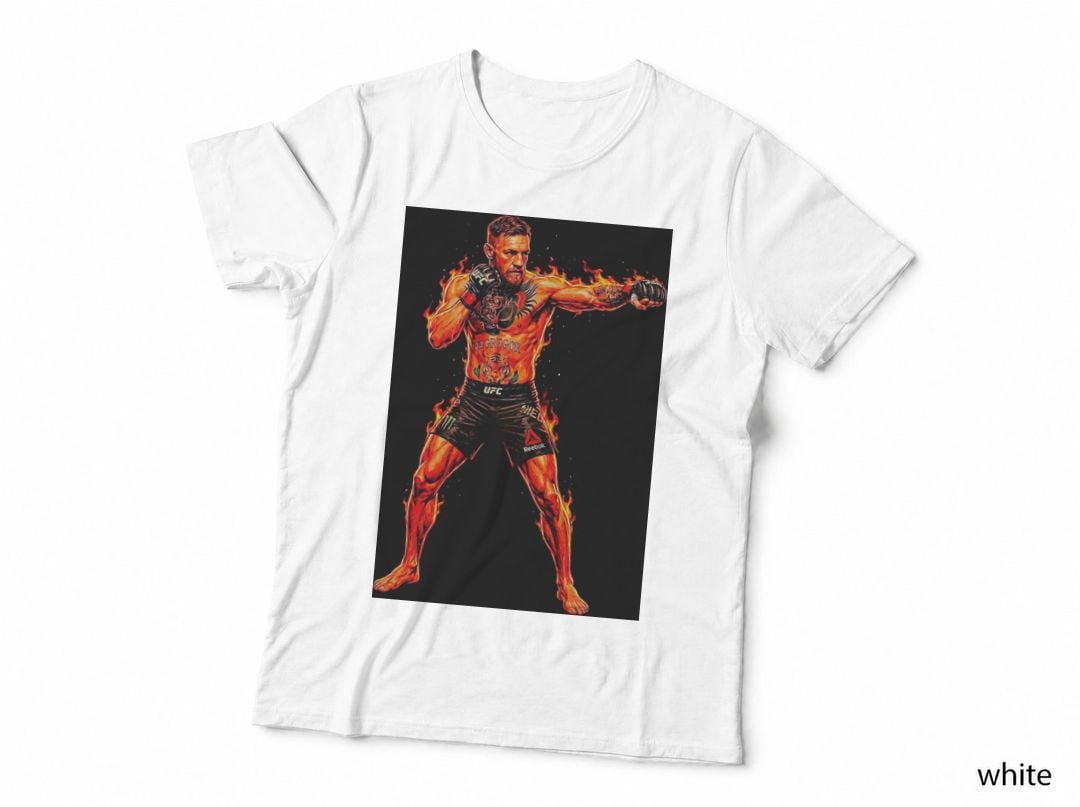 Mcgregor Fire Background Tiger Chest Tattoo Printed Surname T-Shirt