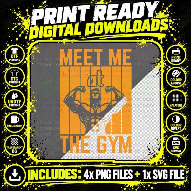 Meet Me at the Gym Muscular Silhouette Orange Bold Png SVG Digital Bundle