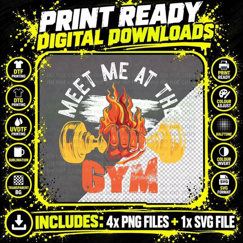 Meet Me at the Gym at the Orange Yellow White Dumbbell Png SVG Digital Bundle
