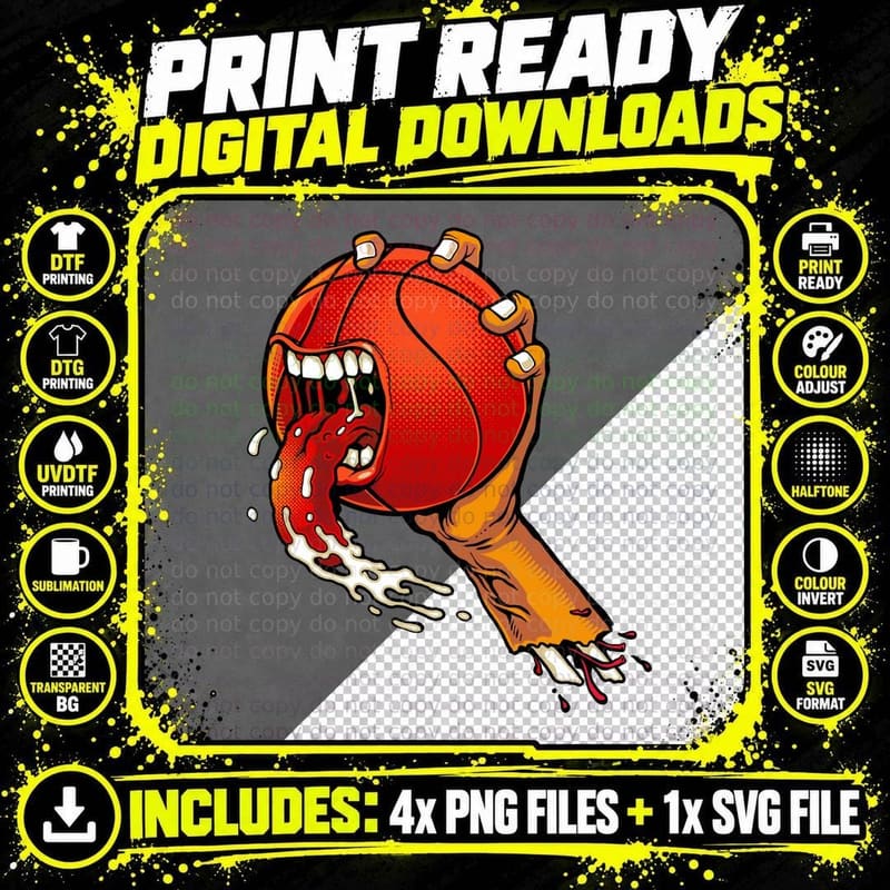 Monster Basketball with Angry Face Hand Squeezing T-Shirt Png SVG Digital Bundle