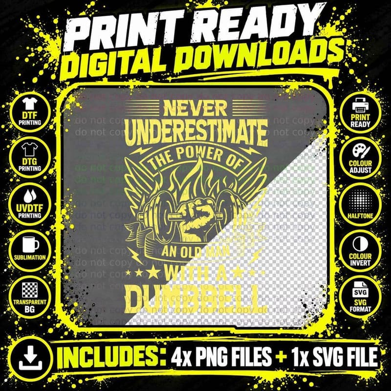 Never Underestimate the Power of an Old Man Yellow Png SVG Digital Bundle