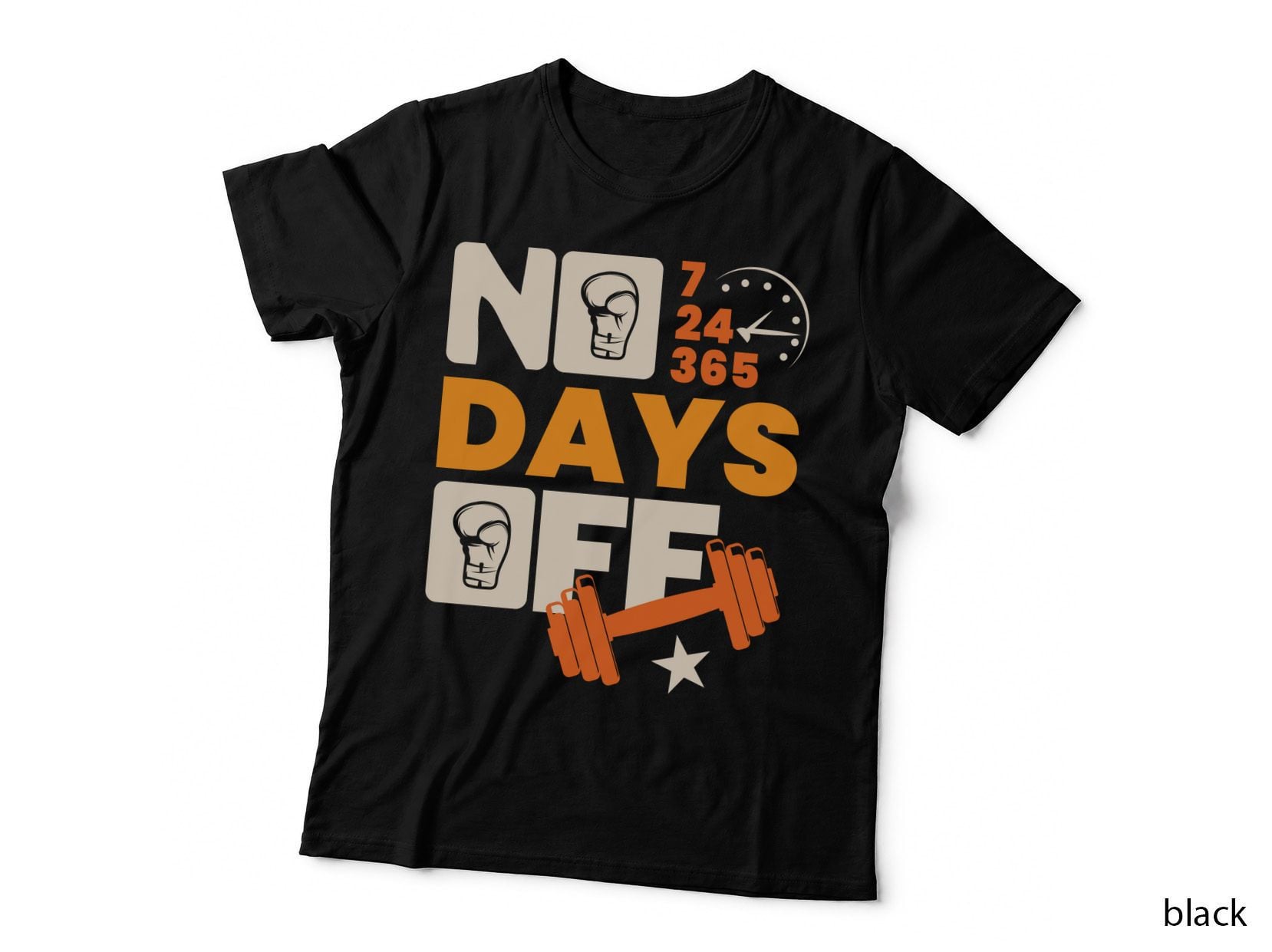 No 24 365 Days off Boxing Gloves Orange Timer Motivational T-Shirt