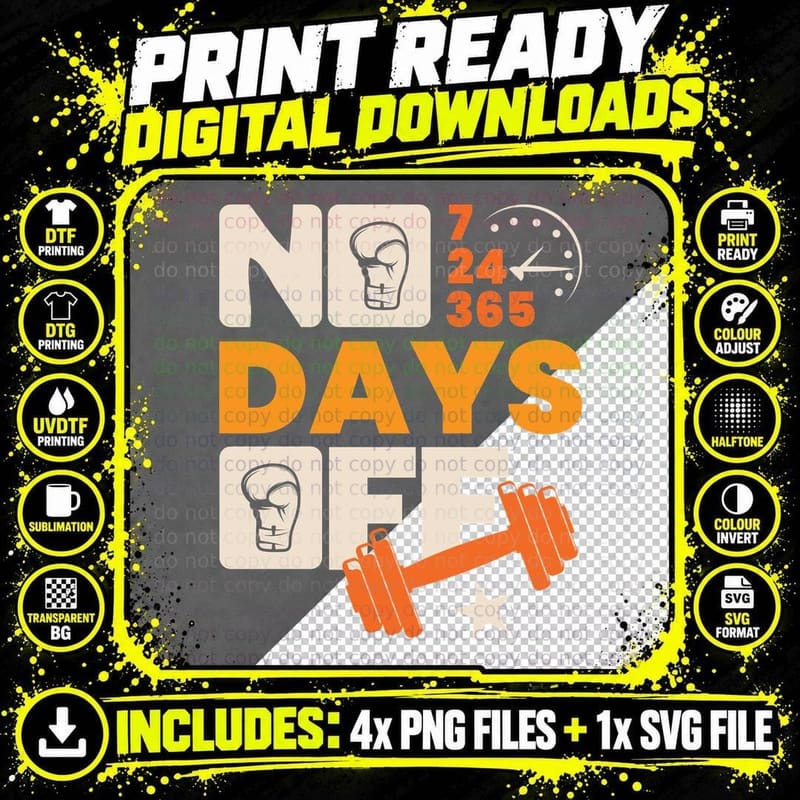 No 24 365 Days off Boxing Gloves Orange Timer Png SVG Digital Bundle