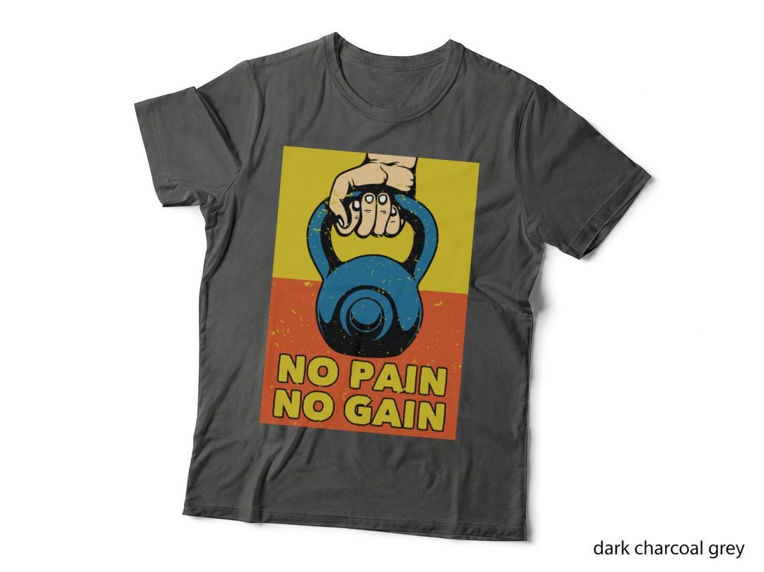 No Pain Gain Kettlebell Fist Yellow Red Motivational T-Shirt