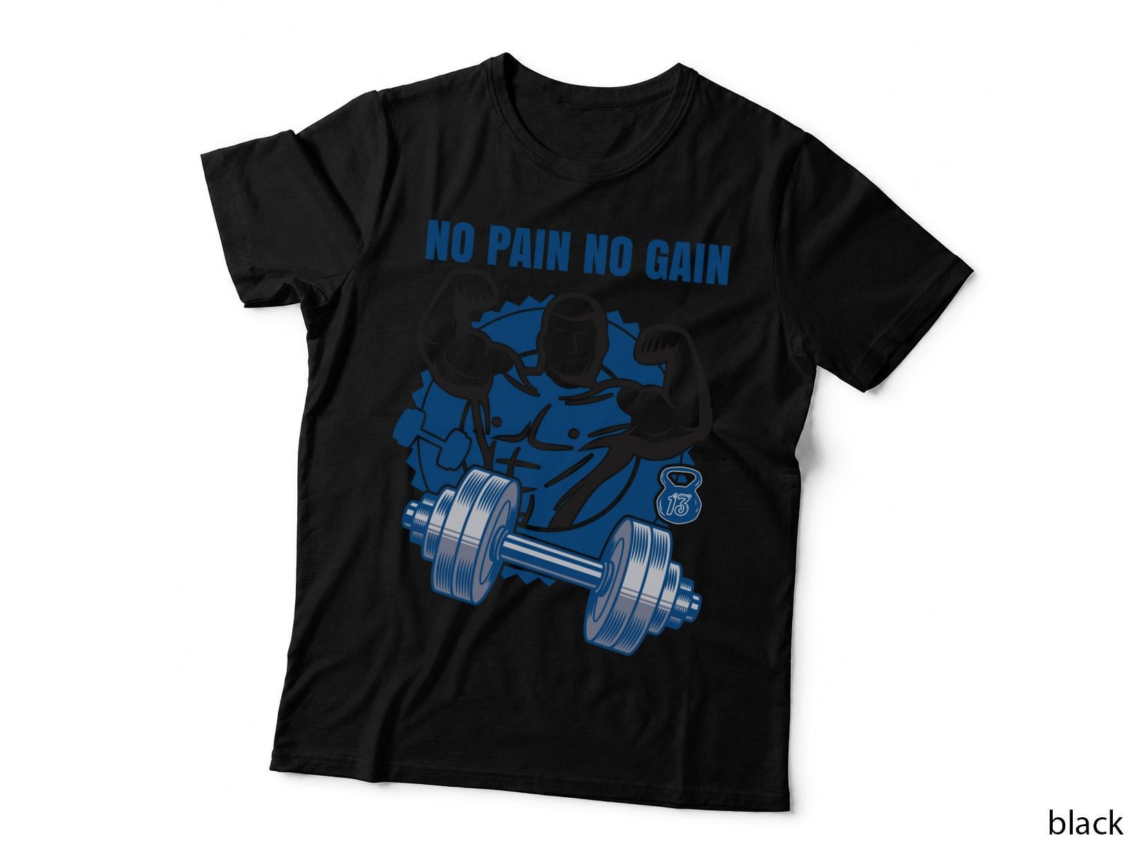 No Pain Gain Muscular Man Blue Motivational T-Shirt