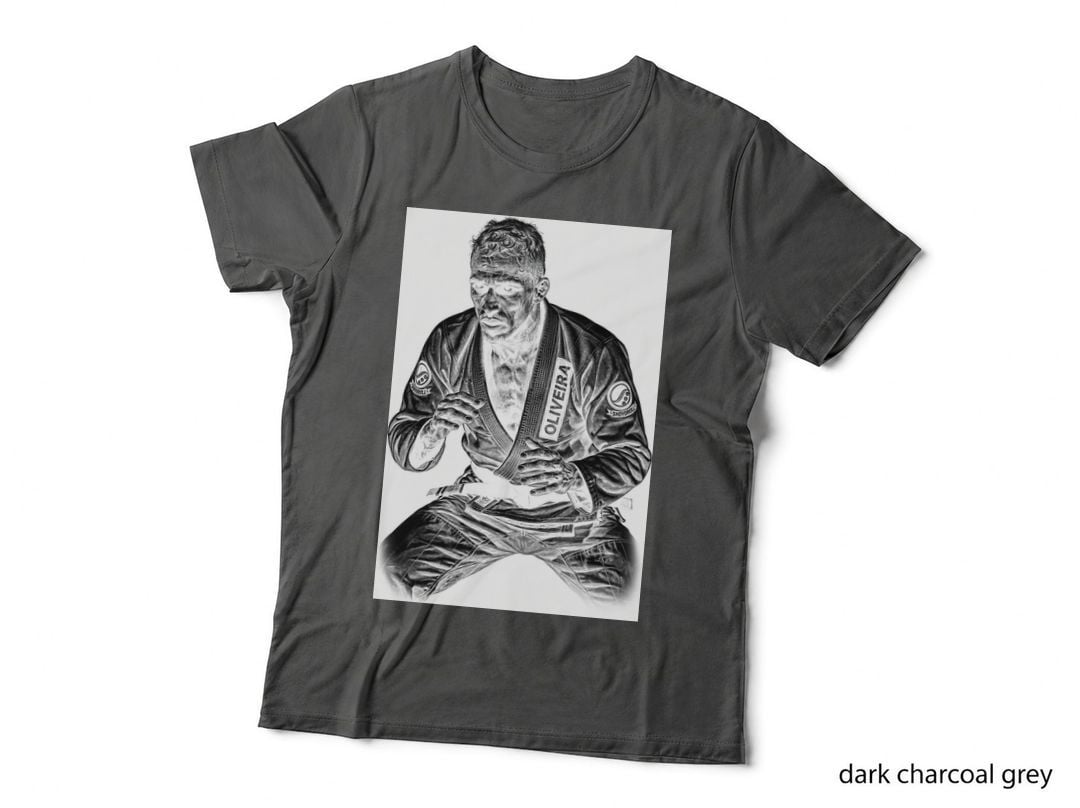 Oliveira Black and White Photo-Real Fighter in Jiu-Jitsu Gi T-Shirt