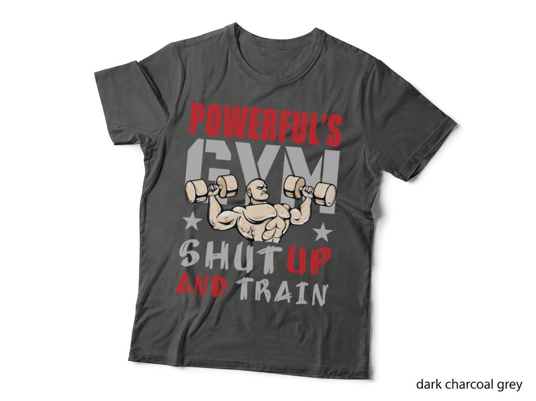Powerful's Shut up and Train Muscular Arms Red Dumbbells T-Shirt