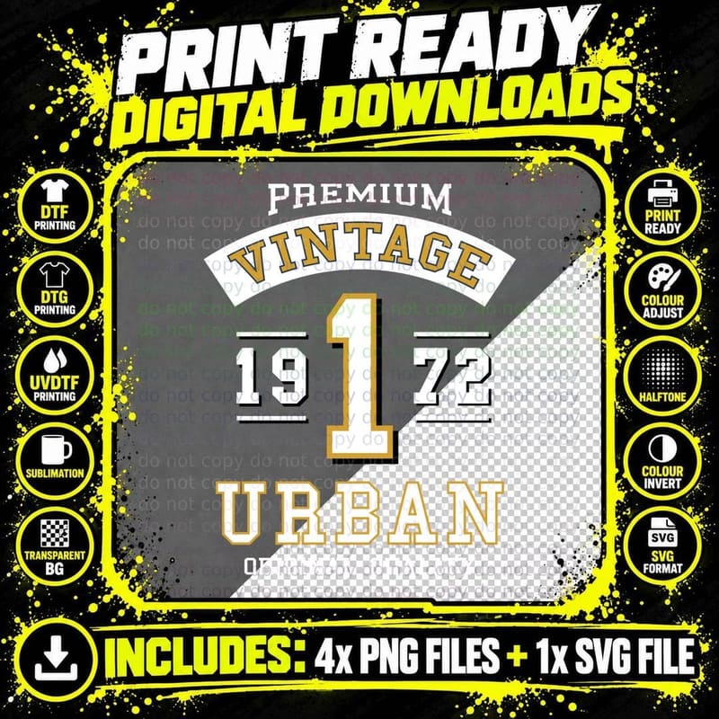 Premium Urban Vintage 1972 1 Original Quality Athletic Png SVG Digital Bundle