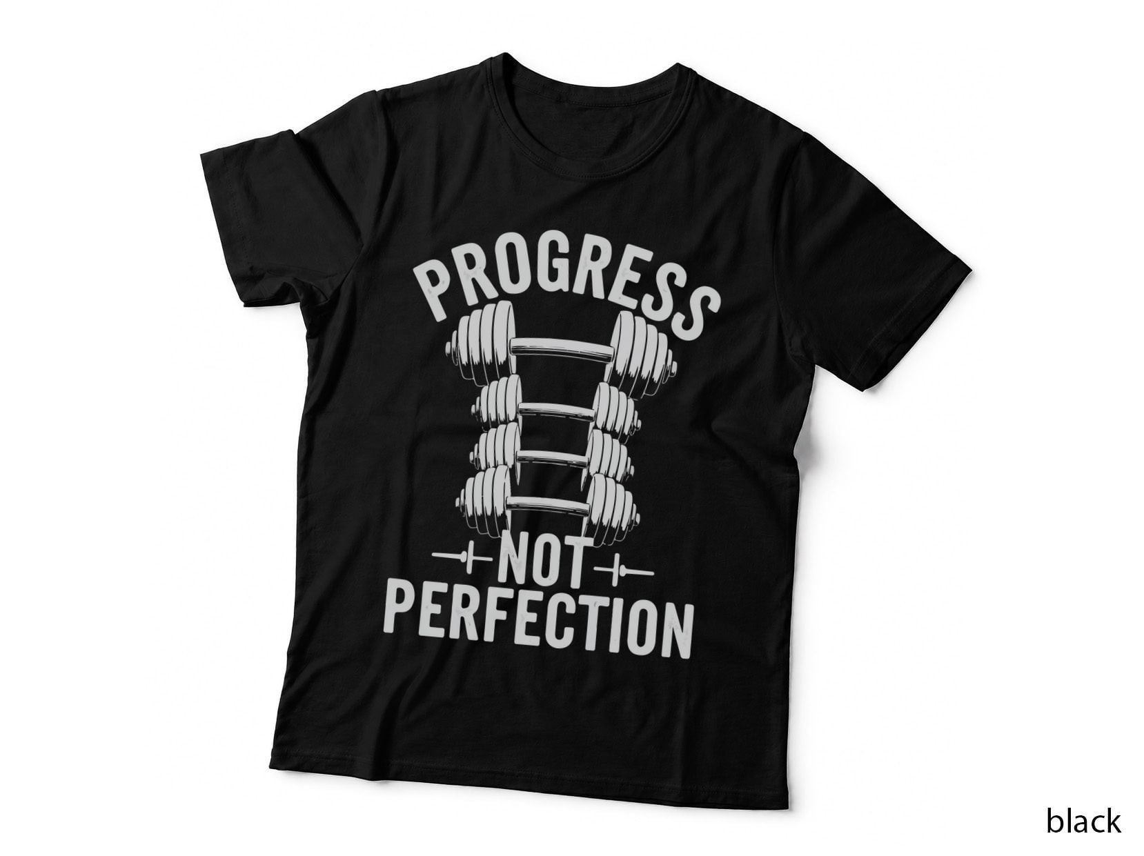 Progress Not Perfection Dumbbells Stacked White Geometric Progression T-Shirt